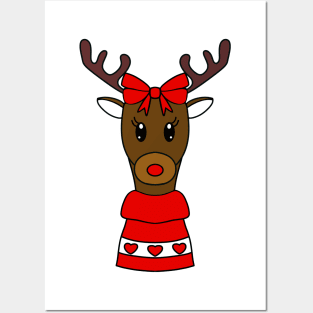 MERRY Christmas Reindeer Hearts - Cute Reindeer Art Posters and Art